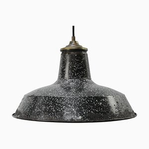 Vintage Belgian Industrial Black Speckled Enamel Pendant Light-BLS-1122200