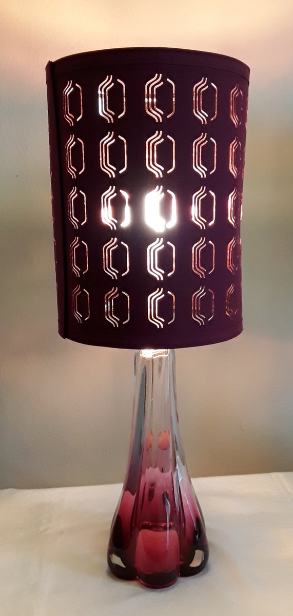 Vintage Belgian Table Lamp with a Red Crystal Glass Foot and Red Fabric Screen from Val St Lambert, 1970s