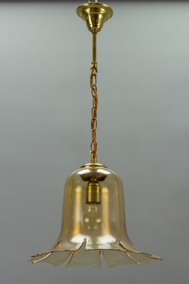 Vintage Bell-Shaped Glass and Brass Pendant Lamp-KEG-943796