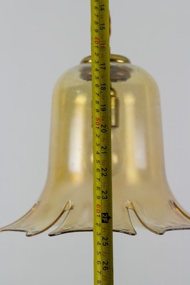 Vintage Bell-Shaped Glass and Brass Pendant Lamp-KEG-943796