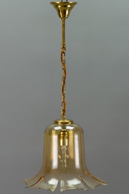 Vintage Bell-Shaped Glass and Brass Pendant Lamp-KEG-943796