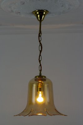 Vintage Bell-Shaped Glass and Brass Pendant Lamp-KEG-943796