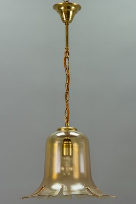 Vintage Bell-Shaped Glass and Brass Pendant Lamp-KEG-943796