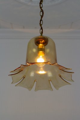 Vintage Bell-Shaped Glass and Brass Pendant Lamp-KEG-943796