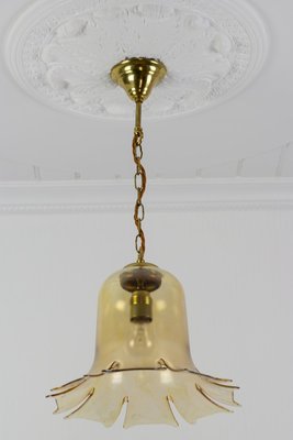 Vintage Bell-Shaped Glass and Brass Pendant Lamp-KEG-943796