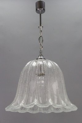 Vintage Bell Shaped Ice Glass and Chrome Pendant Lamp from Hustadt Leuchten-KEG-981864