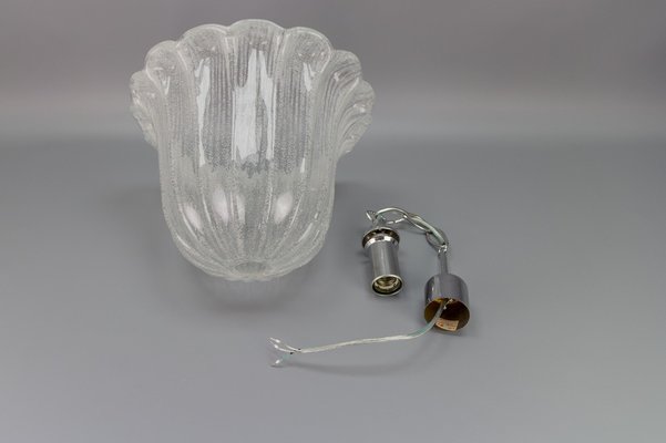 Vintage Bell Shaped Ice Glass and Chrome Pendant Lamp from Hustadt Leuchten-KEG-981864