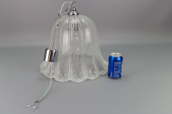 Vintage Bell Shaped Ice Glass and Chrome Pendant Lamp from Hustadt Leuchten-KEG-981864