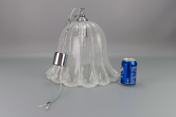 Vintage Bell Shaped Ice Glass and Chrome Pendant Lamp from Hustadt Leuchten-KEG-981864