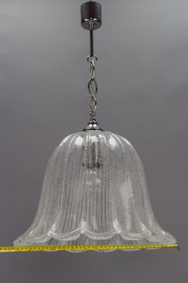 Vintage Bell Shaped Ice Glass and Chrome Pendant Lamp from Hustadt Leuchten-KEG-981864