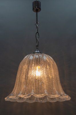 Vintage Bell Shaped Ice Glass and Chrome Pendant Lamp from Hustadt Leuchten-KEG-981864