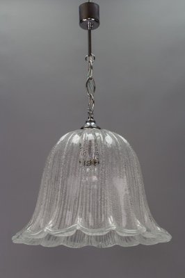 Vintage Bell Shaped Ice Glass and Chrome Pendant Lamp from Hustadt Leuchten-KEG-981864