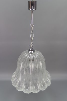 Vintage Bell Shaped Ice Glass and Chrome Pendant Lamp from Hustadt Leuchten-KEG-981864