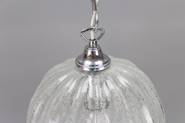 Vintage Bell Shaped Ice Glass and Chrome Pendant Lamp from Hustadt Leuchten-KEG-981864