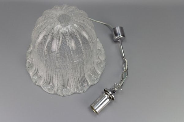 Vintage Bell Shaped Ice Glass and Chrome Pendant Lamp from Hustadt Leuchten-KEG-981864