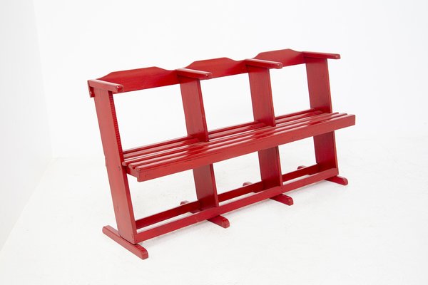 Vintage Bench in Red Lacquered Wood-RCE-1187549