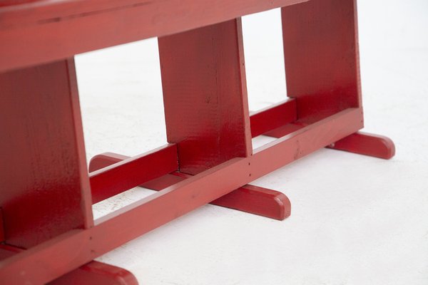 Vintage Bench in Red Lacquered Wood-RCE-1187549