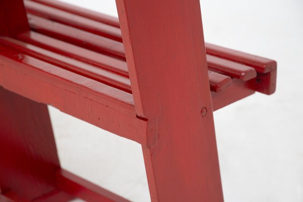 Vintage Bench in Red Lacquered Wood-RCE-1187549