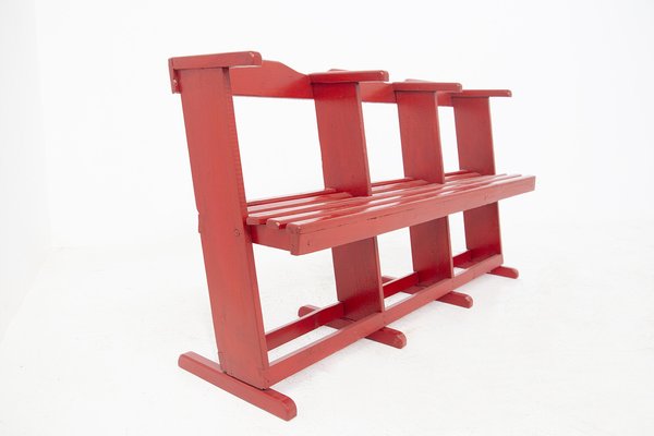 Vintage Bench in Red Lacquered Wood-RCE-1187549