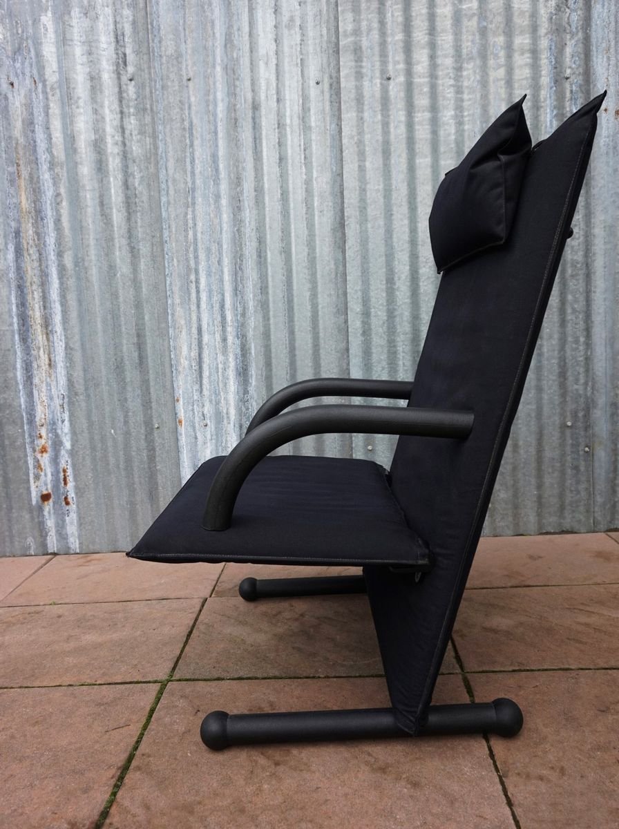 Vintage Black Canvas Highback T-Line Armchair by Burkhard Vogtherr by Arflex, 1984