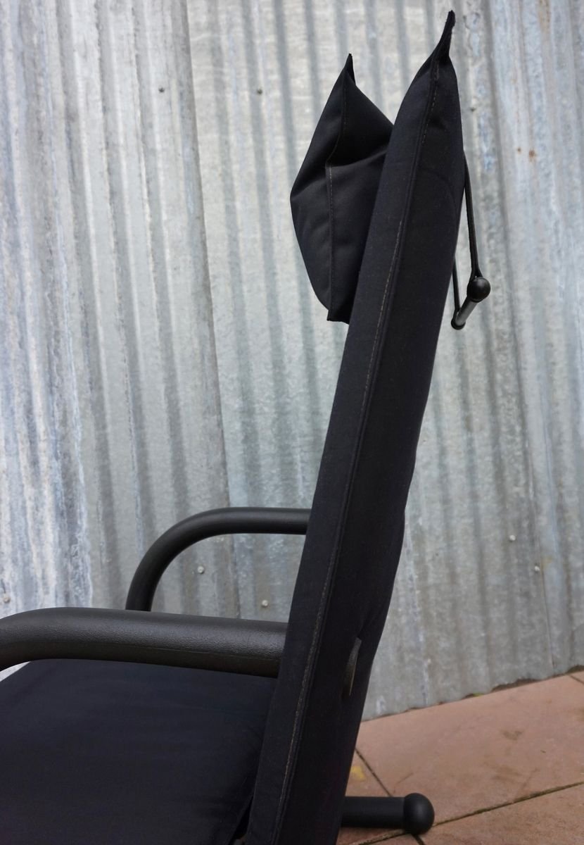 Vintage Black Canvas Highback T-Line Armchair by Burkhard Vogtherr by Arflex, 1984