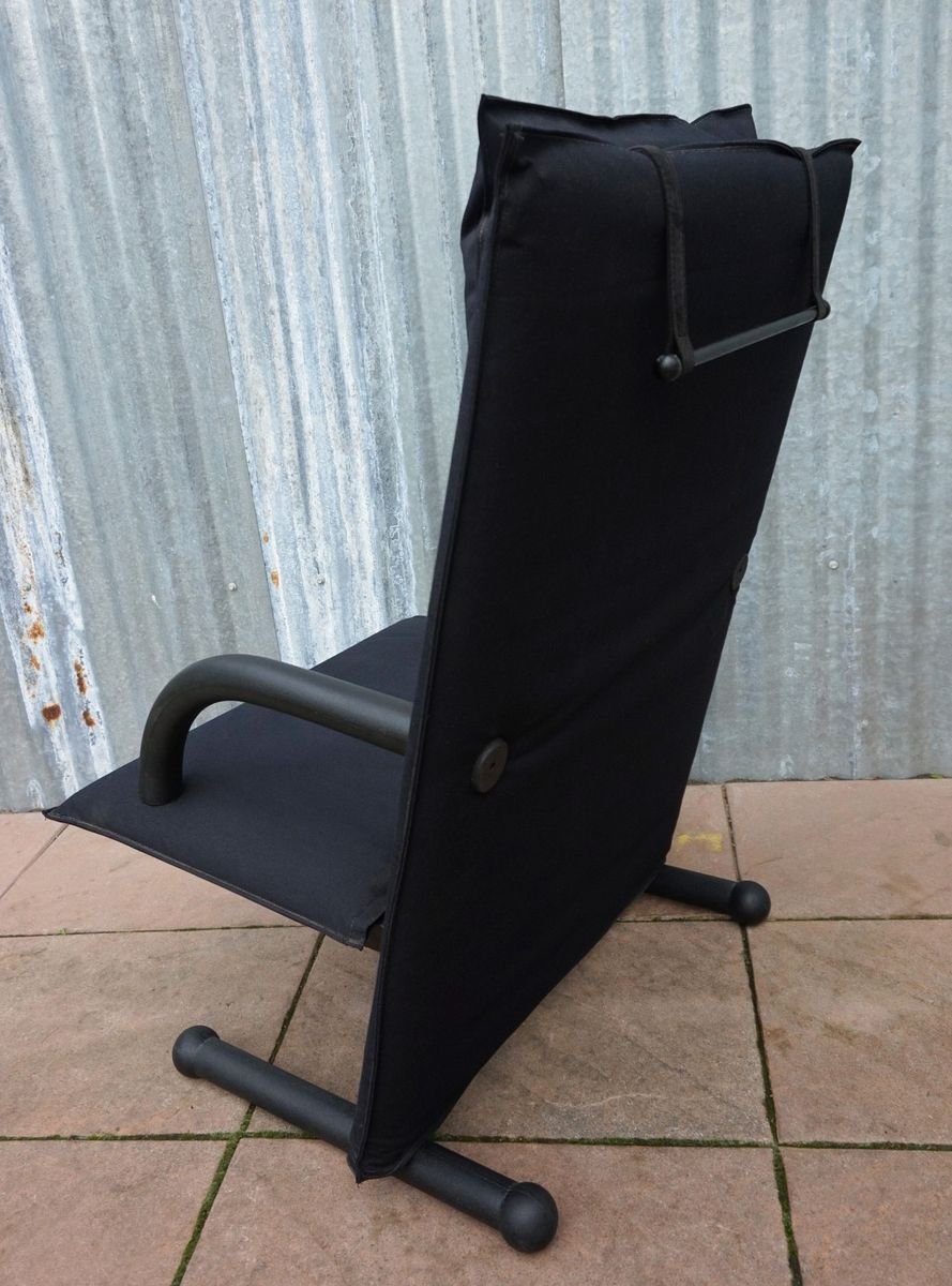 Vintage Black Canvas Highback T-Line Armchair by Burkhard Vogtherr by Arflex, 1984