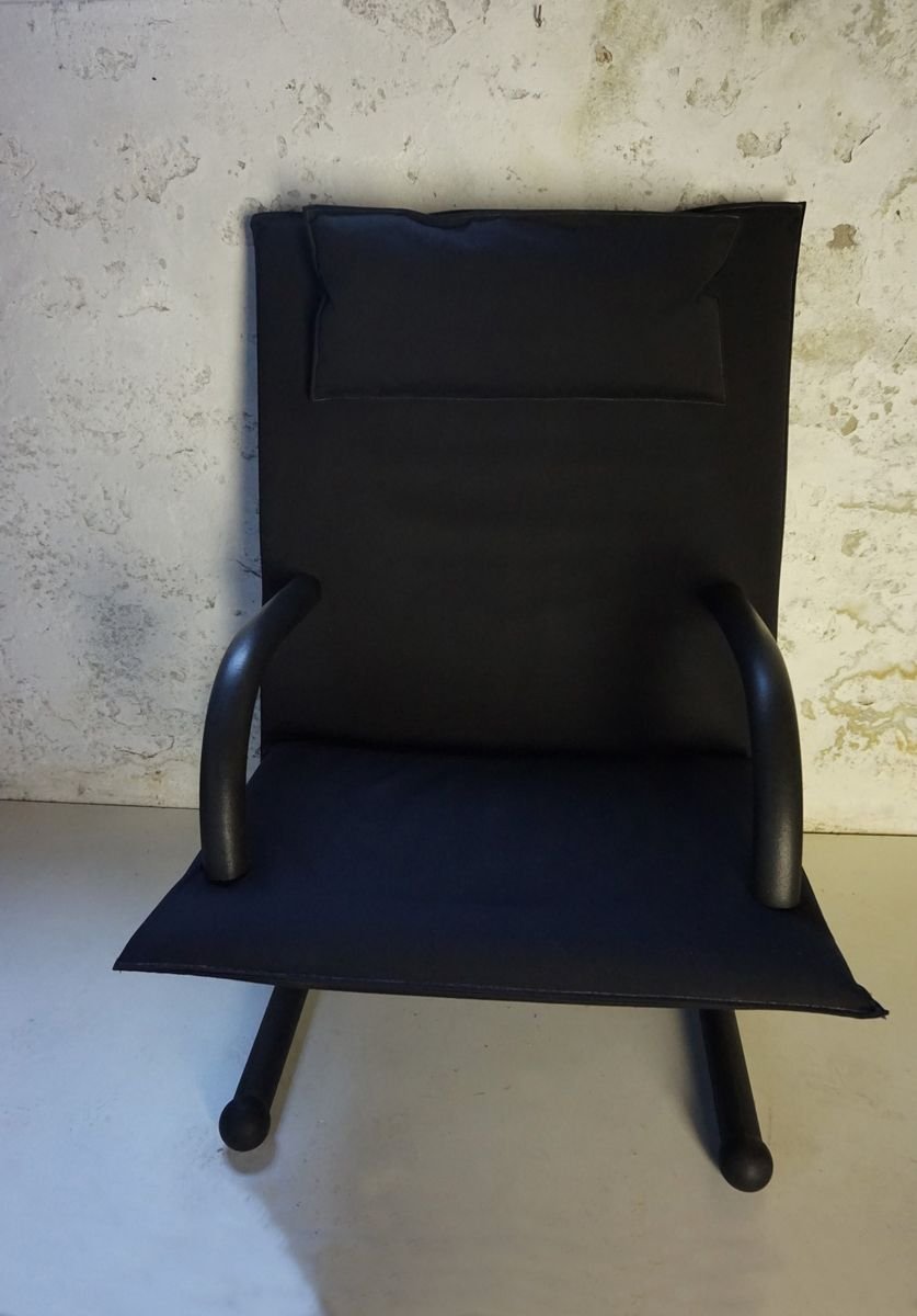 Vintage Black Canvas Highback T-Line Armchair by Burkhard Vogtherr by Arflex, 1984