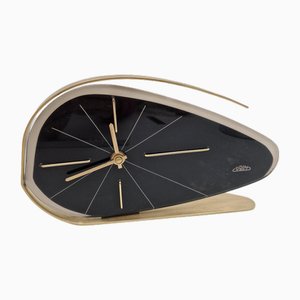 Vintage Black Clock in Brass and Plastic by Prim, 1950-RKF-1819880