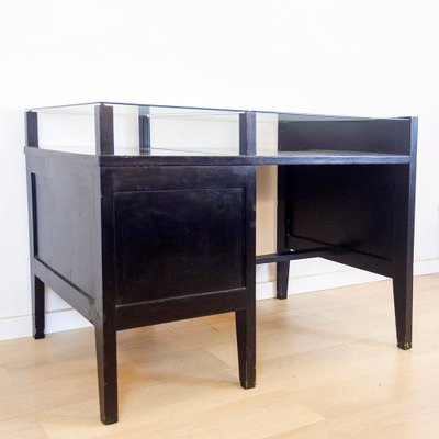 Vintage Black Desk with Glass Top, 1970s-CQZ-688680