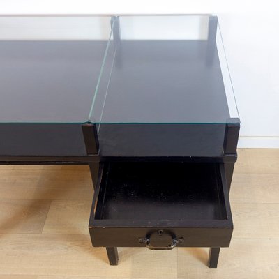 Vintage Black Desk with Glass Top, 1970s-CQZ-688680