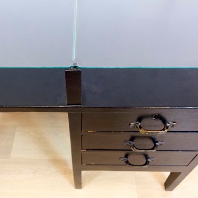 Vintage Black Desk with Glass Top, 1970s-CQZ-688680