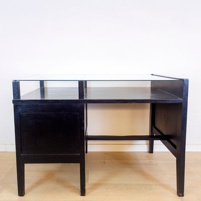 Vintage Black Desk with Glass Top, 1970s-CQZ-688680