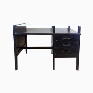 Vintage Black Desk with Glass Top, 1970s-CQZ-688680