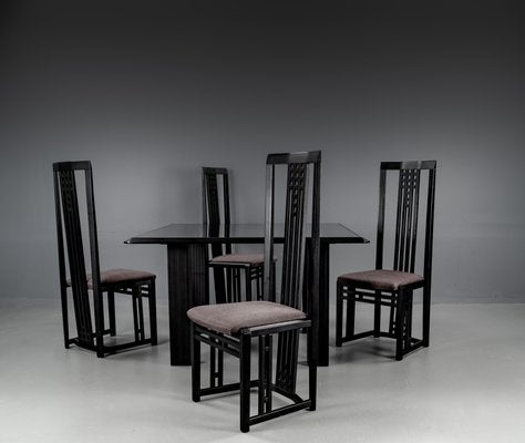 Vintage Black Dining Tabel and Chairs by Umberto Asnago, 1980, Set of 5-VLO-1682195