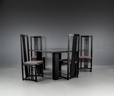 Vintage Black Dining Tabel and Chairs by Umberto Asnago, 1980, Set of 5-VLO-1682195