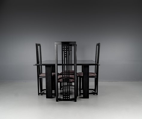 Vintage Black Dining Tabel and Chairs by Umberto Asnago, 1980, Set of 5-VLO-1682195