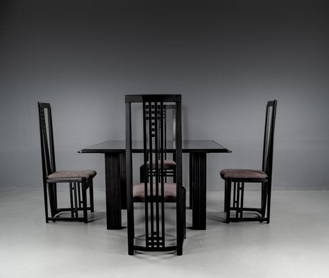 Vintage Black Dining Tabel and Chairs by Umberto Asnago, 1980, Set of 5-VLO-1682195