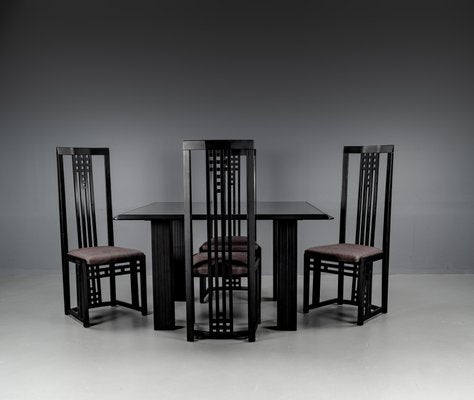 Vintage Black Dining Tabel and Chairs by Umberto Asnago, 1980, Set of 5-VLO-1682195