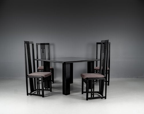 Vintage Black Dining Tabel and Chairs by Umberto Asnago, 1980, Set of 5-VLO-1682195