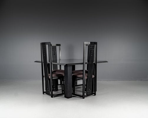 Vintage Black Dining Tabel and Chairs by Umberto Asnago, 1980, Set of 5-VLO-1682195