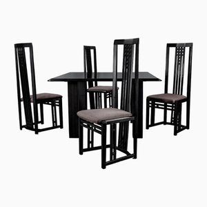 Vintage Black Dining Tabel and Chairs by Umberto Asnago, 1980, Set of 5-VLO-1682195