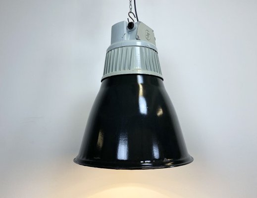 Vintage Black Enamel Industrial Pendant Light, 1960s-CGF-789357