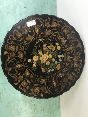 Vintage Black Flowery Pedestal-HLV-1428873