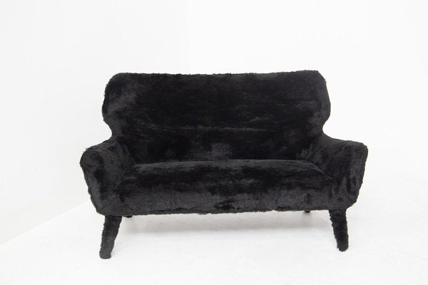 Vintage Black Imitation Fur Sofa, 1950s-RCE-1384129