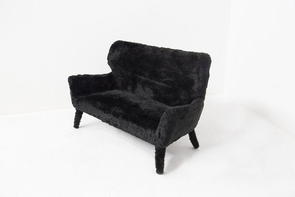 Vintage Black Imitation Fur Sofa, 1950s-RCE-1384129