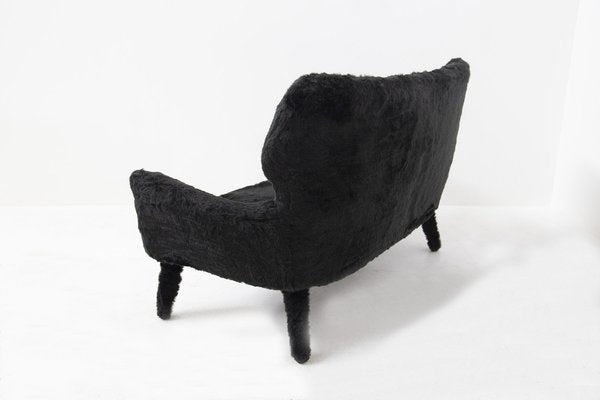 Vintage Black Imitation Fur Sofa, 1950s-RCE-1384129