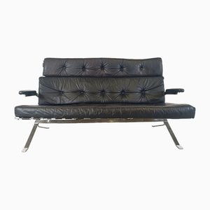 Vintage Black Leather and Chrome Sofa, 1970s-IRH-1718657