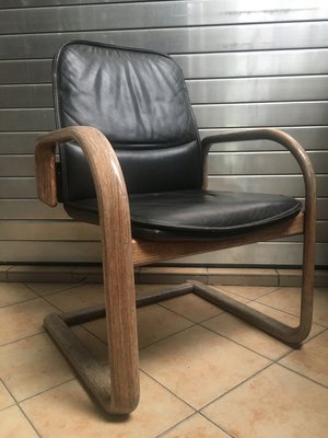 Vintage Black Leather Armchair, 1970s-WQQ-935920