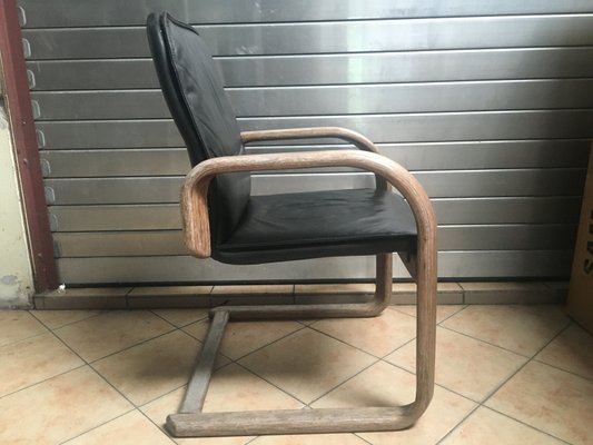 Vintage Black Leather Armchair, 1970s-WQQ-935920