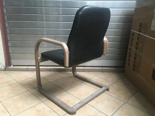 Vintage Black Leather Armchair, 1970s-WQQ-935920